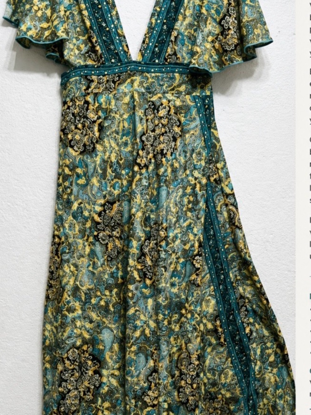 India Boutique Teal and Gold Floral V‑Neck Maxi Dress